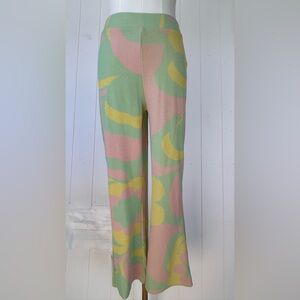 Zara Women’s Retro Swirl Print Ribbed Knit Flare Pants Hi-Waist Pull On Small